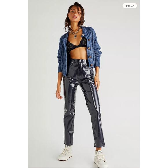 Agolde Recycled Leather 90's Pinch Waist Jeans High Rise Blue Straight Leg 25 - Picture 1 of 7